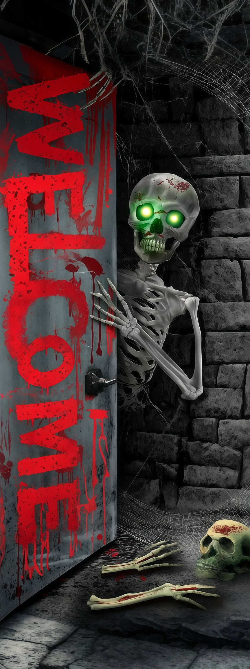 Skeleton Welcome Door Gothic Bloody Doorway Halloween Door Backdrop RR67-226