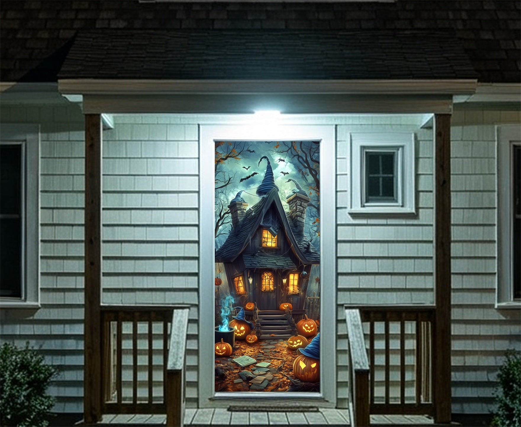 Witch Cottage Door Crooked Gothic House Glow Halloween Door Curtain RR67-228