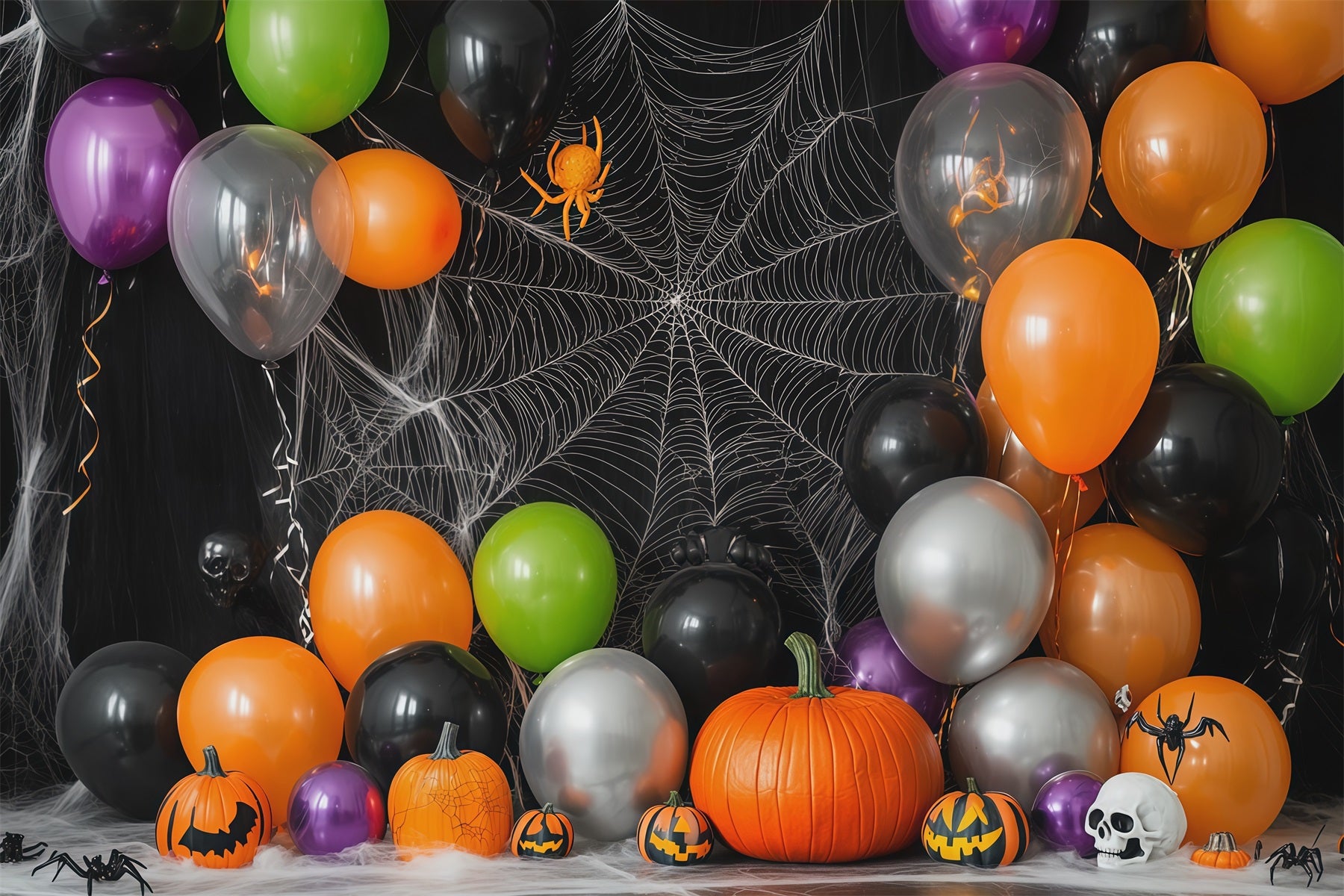 Halloween Balloon Backdrop Spiderweb Bats Pumpkin Party Halloween Themed Backdrop RR67-30