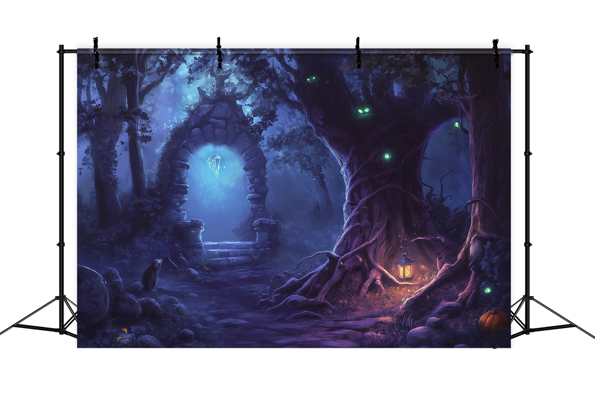 Halloween Forest Backdrop Glowing Portal Mystic Woods Vintage Halloween Backdrop RR67-32