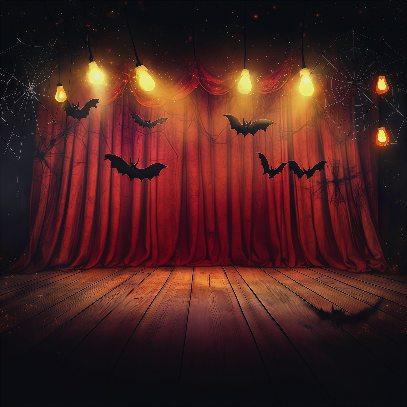 Halloween Stage Backdrop Red Curtain Bat Stage Halloween Photography Backdrops RR67-35