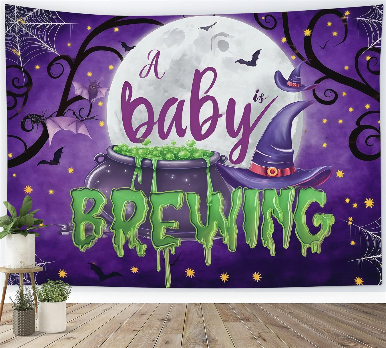 Halloween Baby Shower Backdrop Baby Brewing Witch Cauldron Photography Halloween Backdrop RR67-36