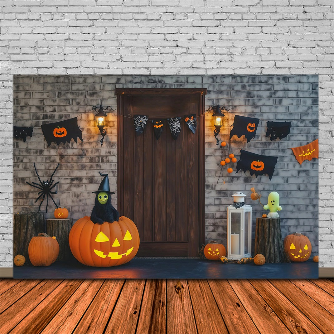Halloween Theme Backdrop Brick Door Pumpkin Decorations Halloween Backdrop For Photos RR67-4