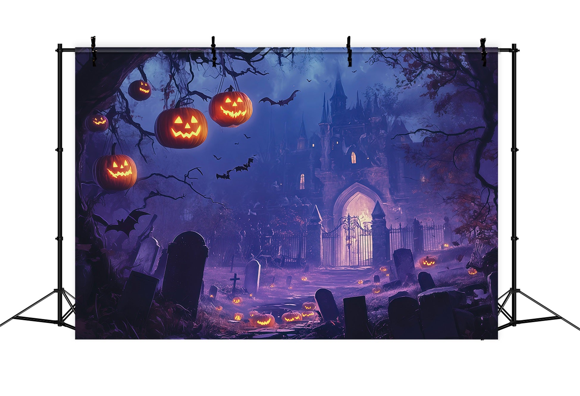 Halloween Backdrop Ideas DIY Purple Castle Pumpkin Graveyard Purple Halloween Backdrop RR67-44