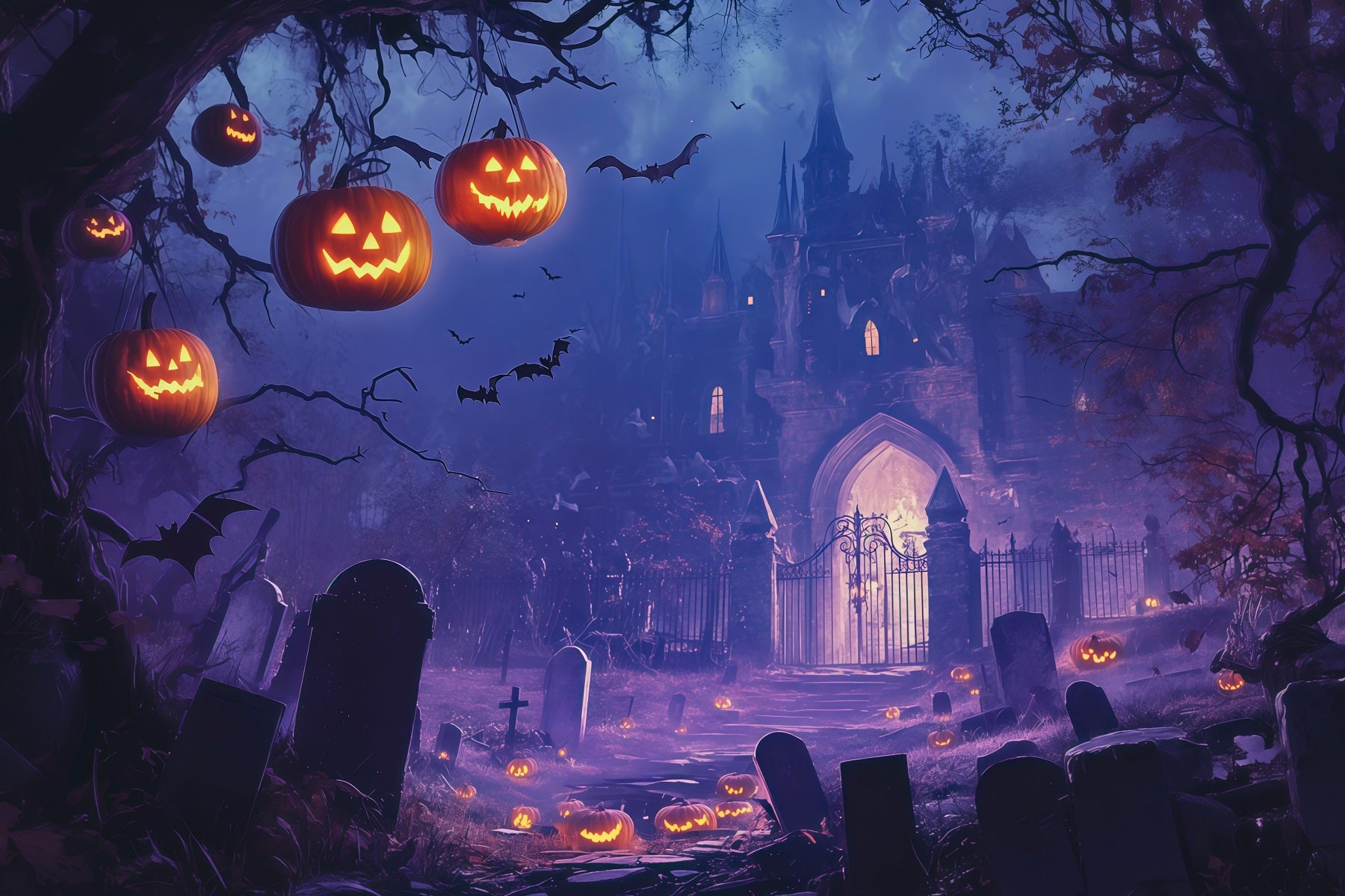 Halloween Backdrop Ideas DIY Purple Castle Pumpkin Graveyard Purple Halloween Backdrop RR67-44