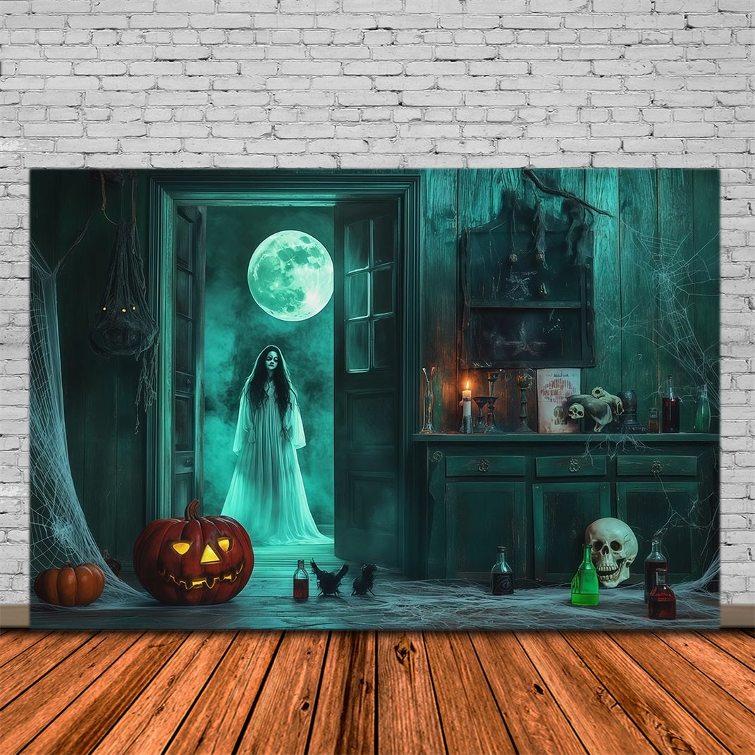 Scary Halloween Photo Backdrops Ghostly Moon Cabinet Room Happy Halloween Backdrop RR67-47