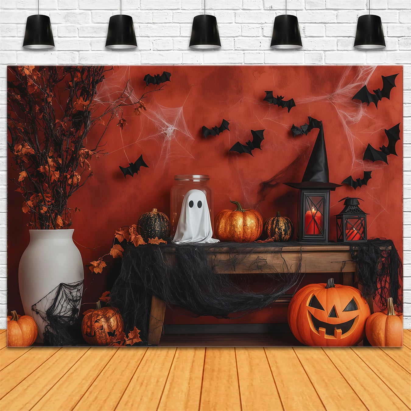 Halloween Backdrop Photos Ghost Pumpkin Mantel Decor DIY Halloween Photo Backdrop RR67-50