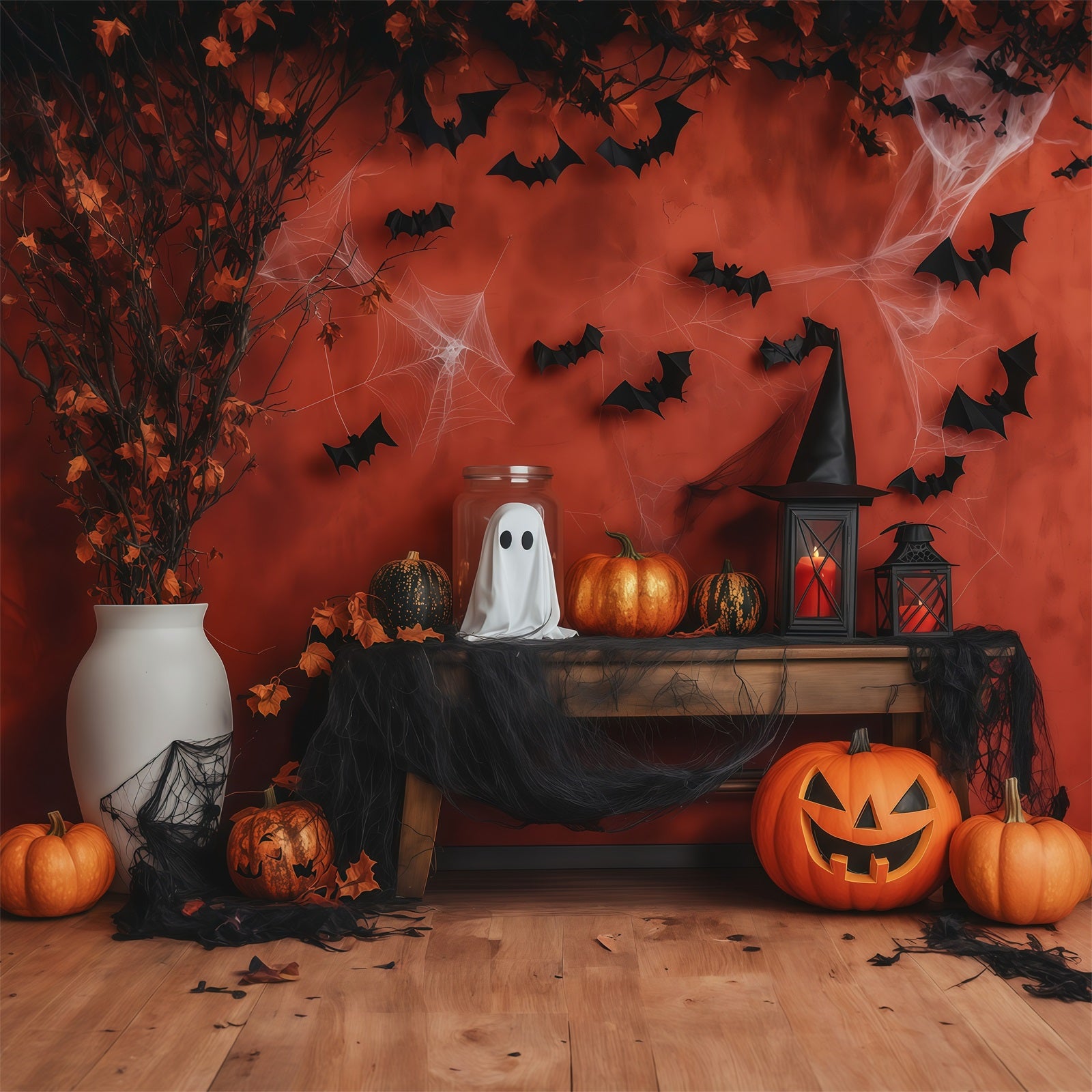 Halloween Backdrop Photos Ghost Pumpkin Mantel Decor DIY Halloween Photo Backdrop RR67-50