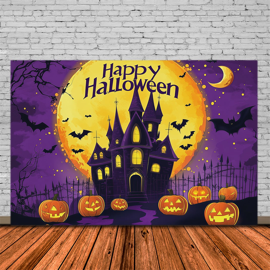 Cute Halloween Backdrops Purple Castle Pumpkin Moon Halloween Backdrops & Scene Setters RR67-6