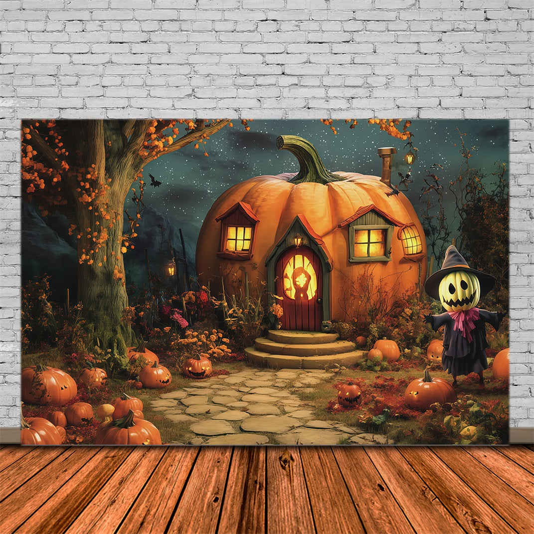 Halloween Pumpkin Backdrop Pumpkin Cottage Scarecrow Garden Halloween Photo Backdrop Ideas RR67-62
