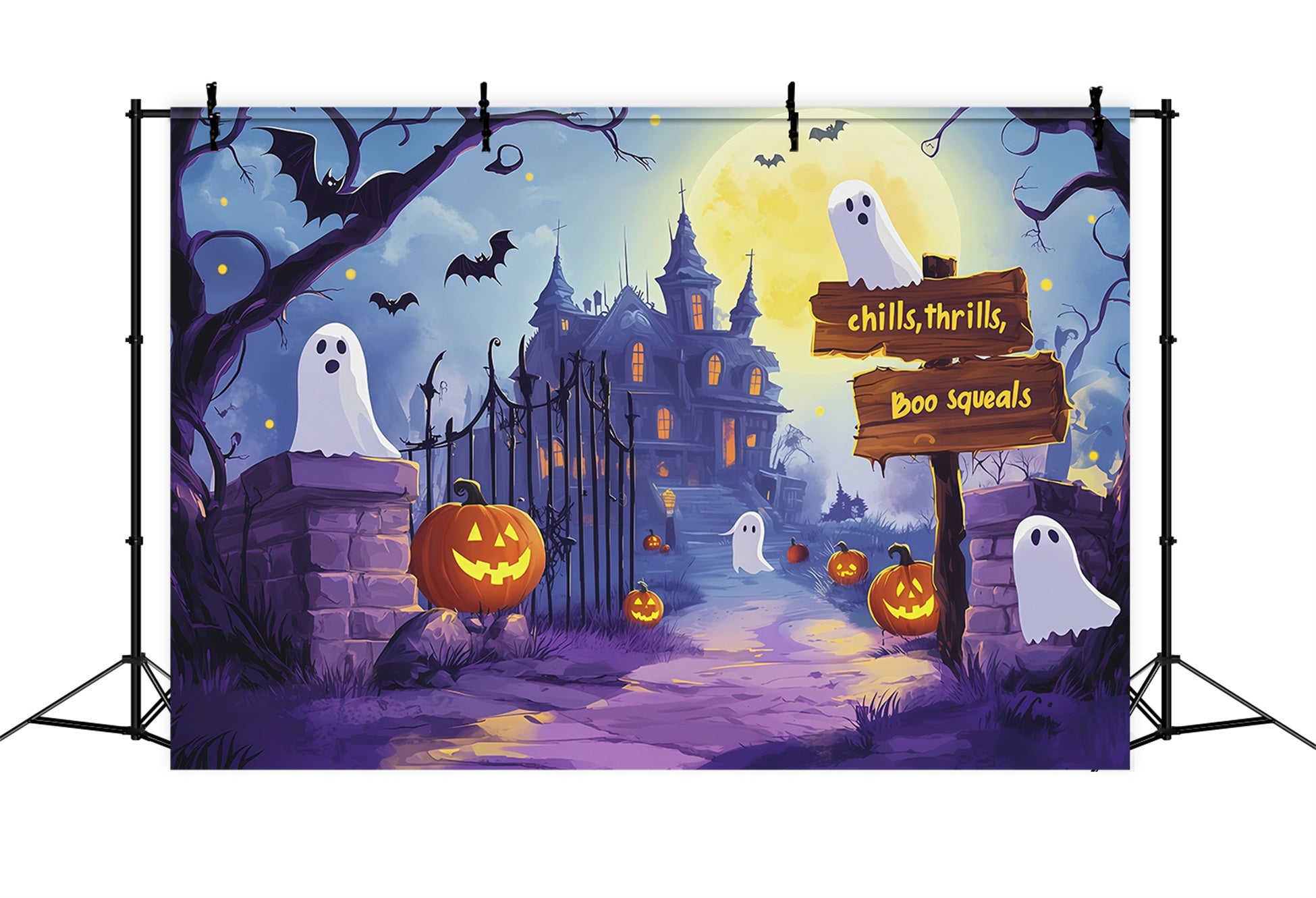 Photo Booth Halloween Backdrop Ideas Ghostly Mansion Path Pumpkins Halloween Picture Backdrop RR67-65