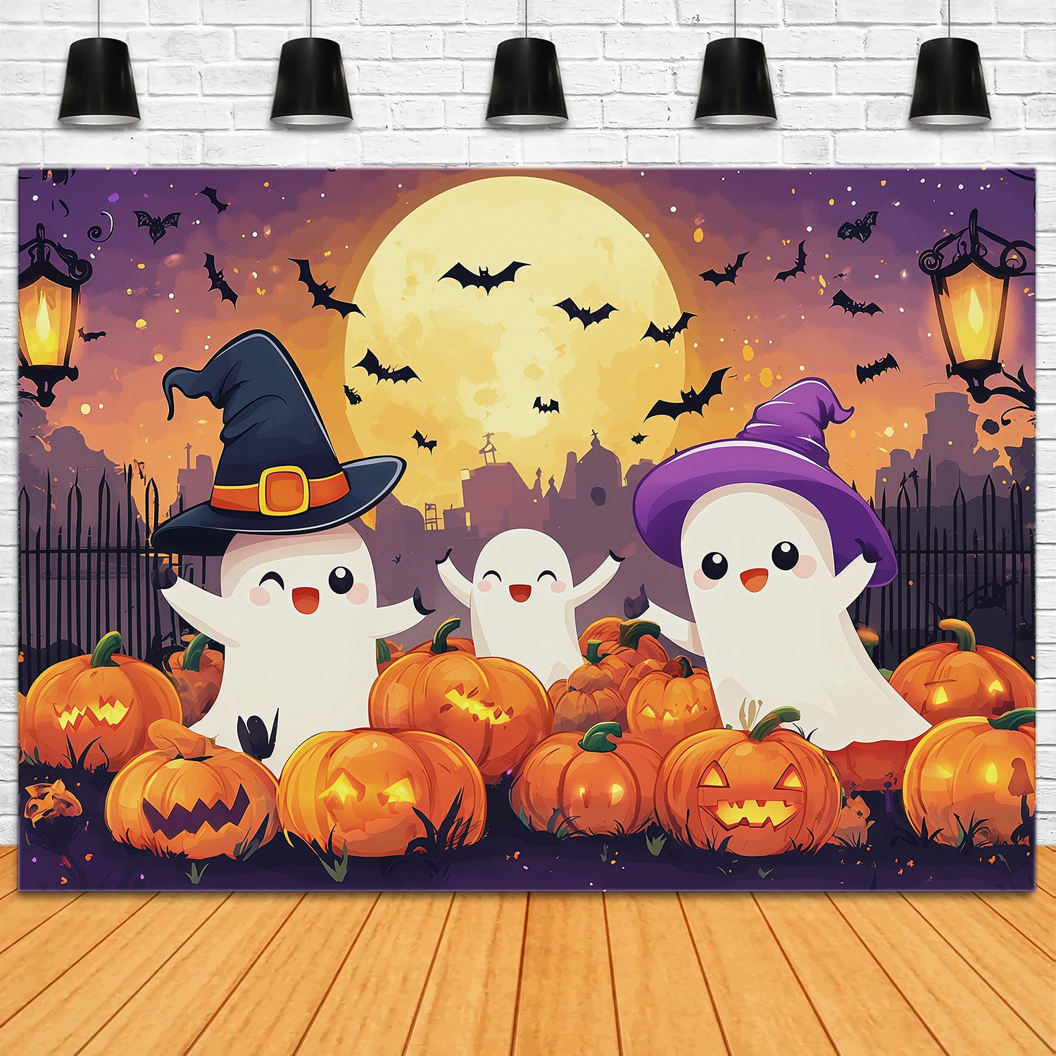 Halloween Backdrop For Photo Booth Cute Ghost Pumpkin Patch Cute Halloween Backdrop RR67-73