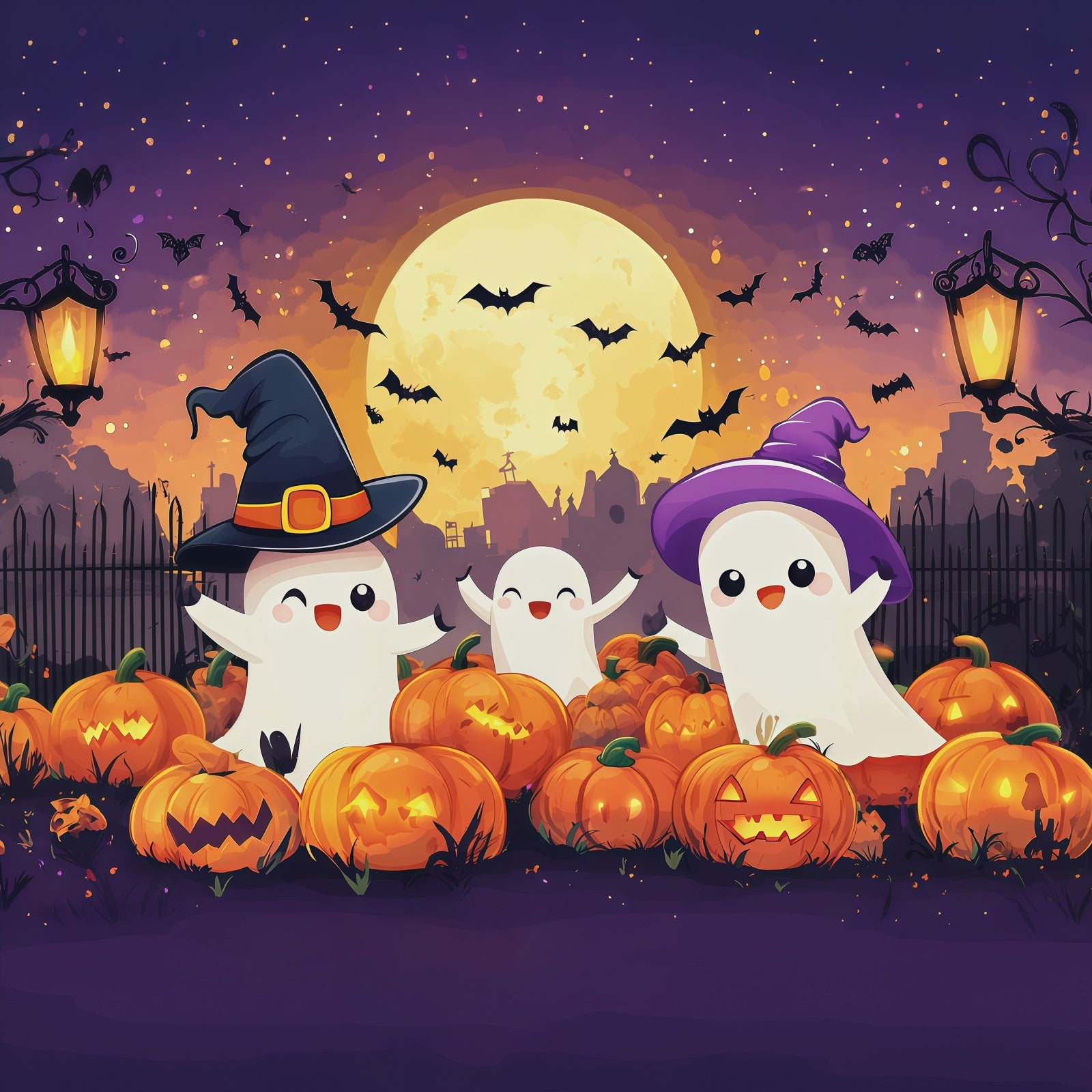 Halloween Backdrop For Photo Booth Cute Ghost Pumpkin Patch Cute Halloween Backdrop RR67-73