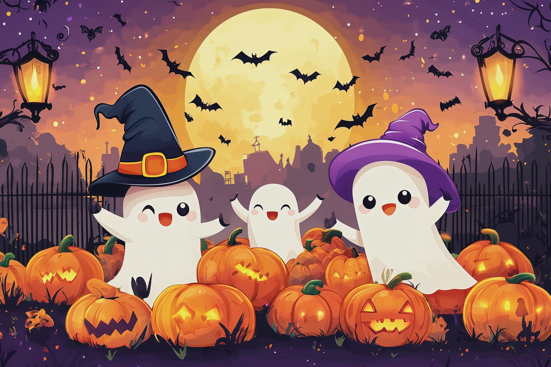 Halloween Backdrop For Photo Booth Cute Ghost Pumpkin Patch Cute Halloween Backdrop RR67-73