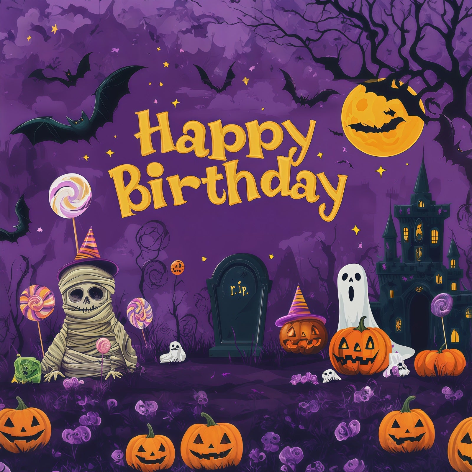 Halloween Picture Backdrops Mummy Ghost Spooky Castle Halloween Birthday Backdrop RR67-76