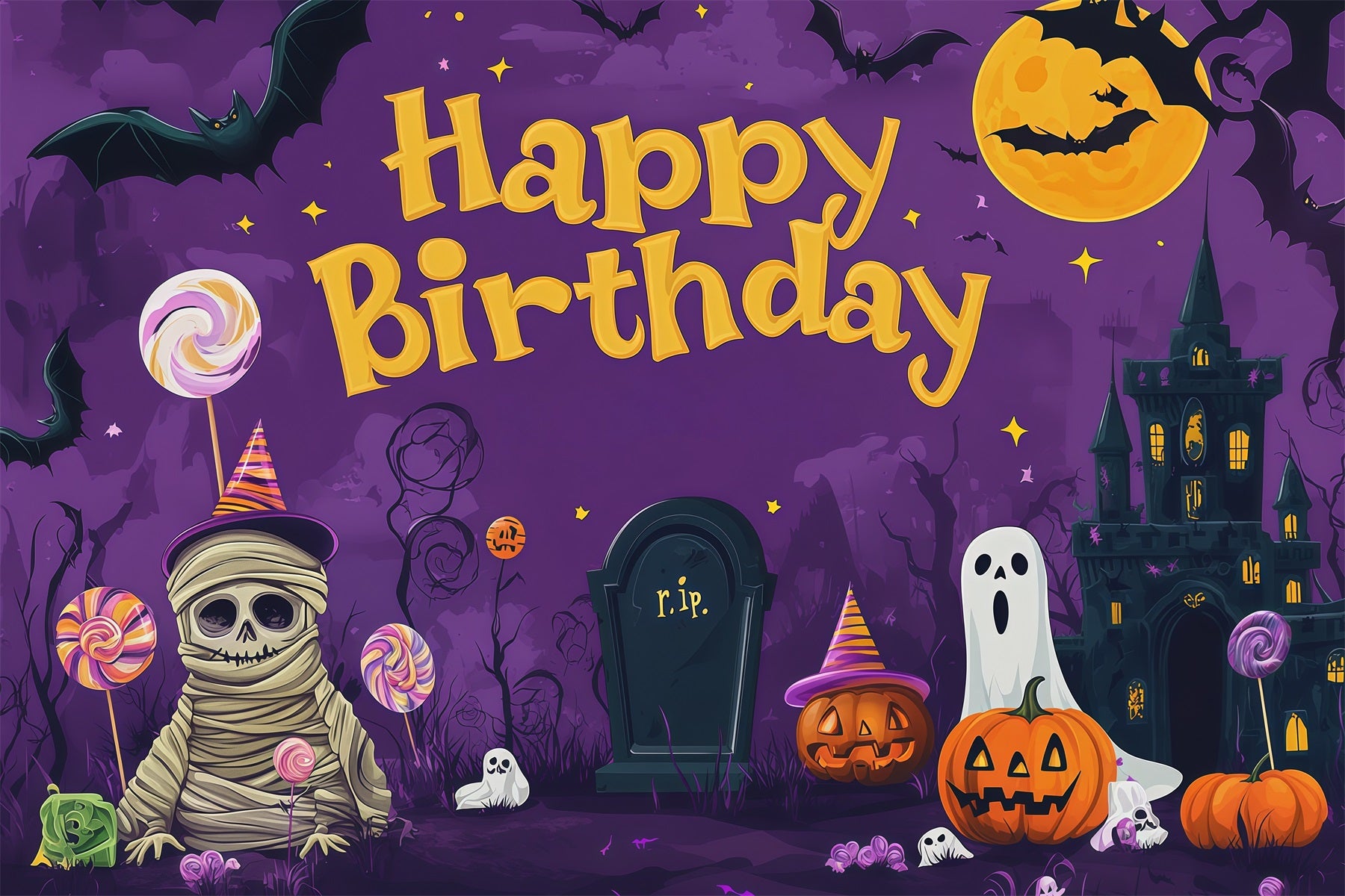 Halloween Picture Backdrops Mummy Ghost Spooky Castle Halloween Birthday Backdrop RR67-76