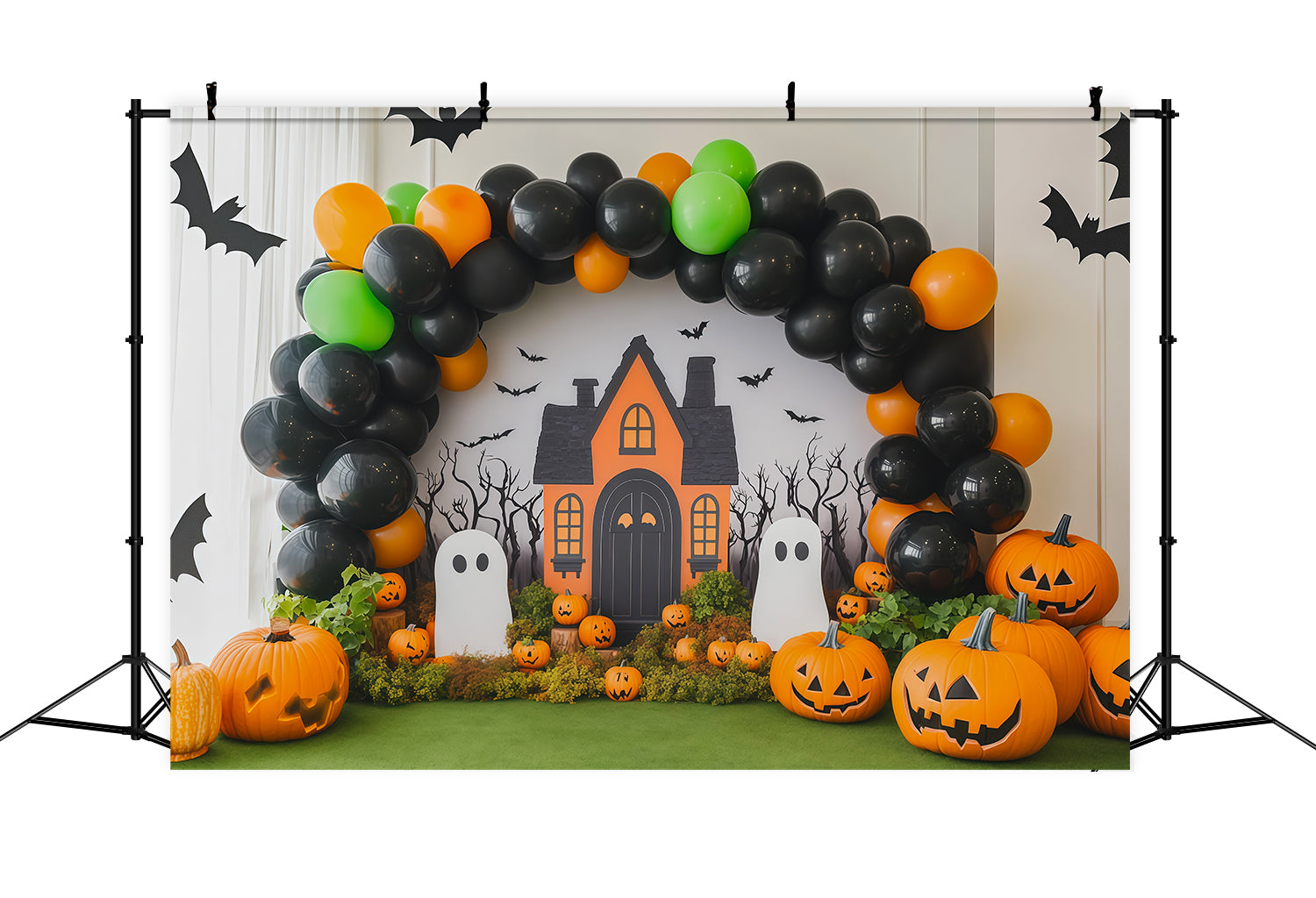 Halloween Balloon Backdrop Pumpkin Ghost Party Decor Halloween Themed Backdrop RR67-80