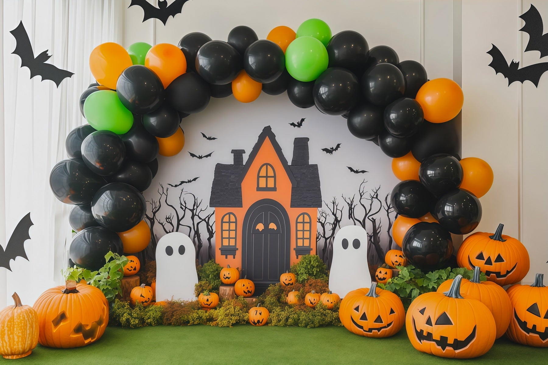 Halloween Balloon Backdrop Pumpkin Ghost Party Decor Halloween Themed Backdrop RR67-80