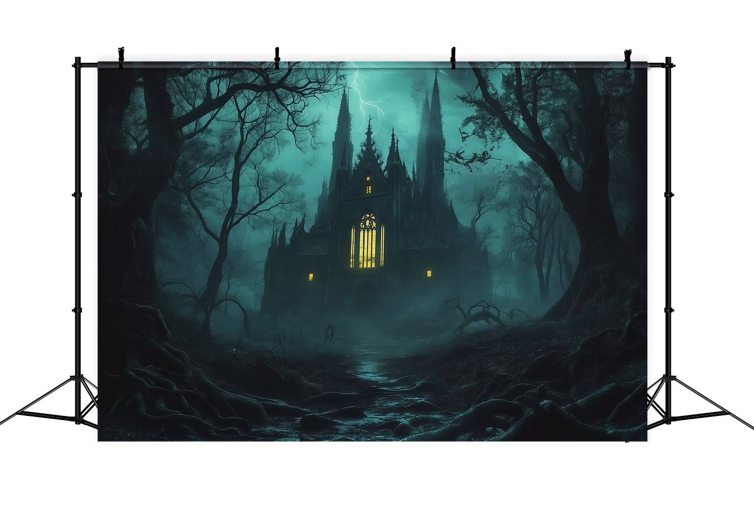 DIY Halloween Backdrop Ideas Misty Gothic Cathedral Forest Scary Backdrops For Halloween RR67-81