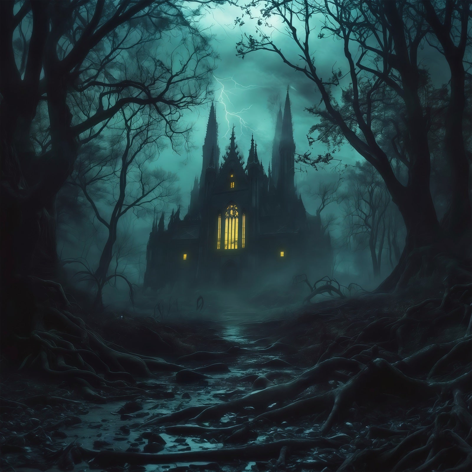 DIY Halloween Backdrop Ideas Misty Gothic Cathedral Forest Scary Backdrops For Halloween RR67-81