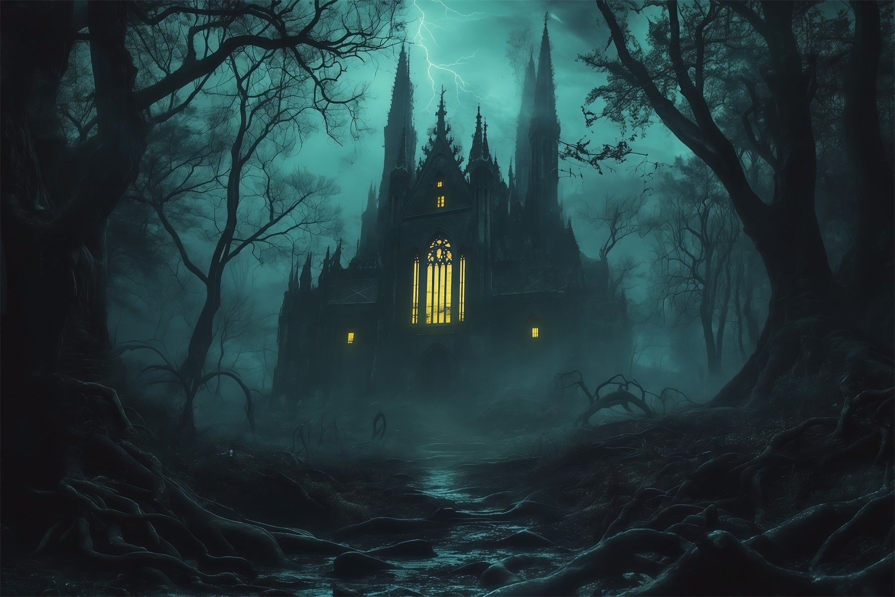 DIY Halloween Backdrop Ideas Misty Gothic Cathedral Forest Scary Backdrops For Halloween RR67-81