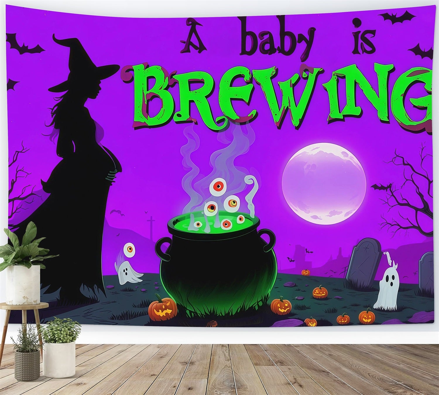 Halloween Baby Shower Backdrop Witch Cauldron Baby Brewing Photography Halloween Backdrop RR67-86