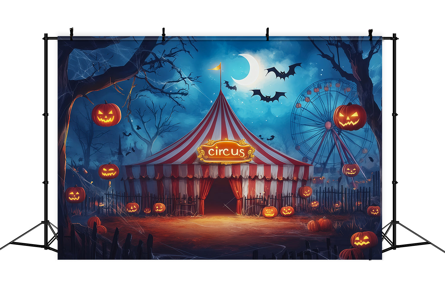 Halloween Backdrops For Pictures Moonlit Circus Pumpkin Tent Halloween Circus Backdrop RR67-89