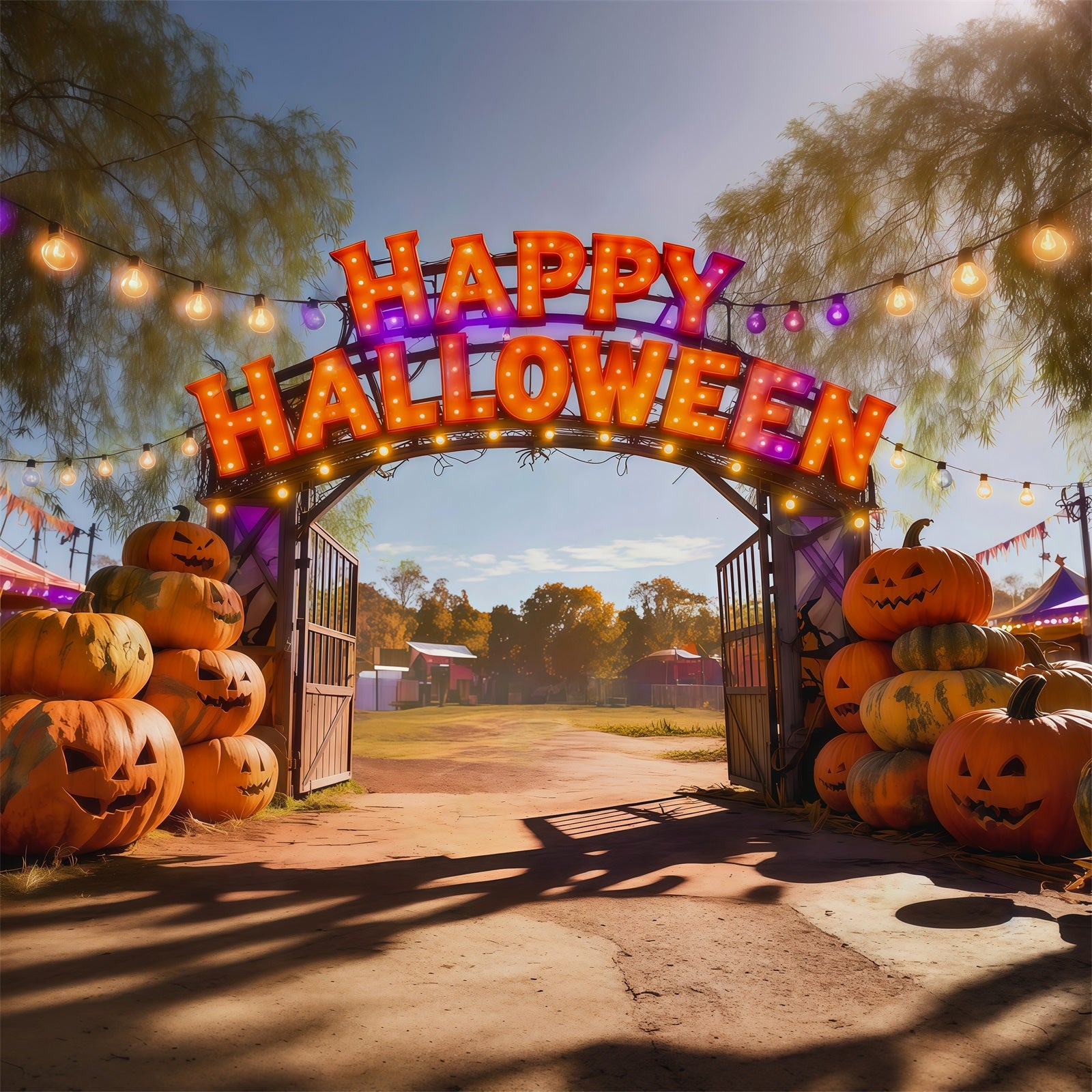 Halloween Carnival Backdrop Pumpkin Festival Entrance Arch DIY Halloween Backdrop RR67-90