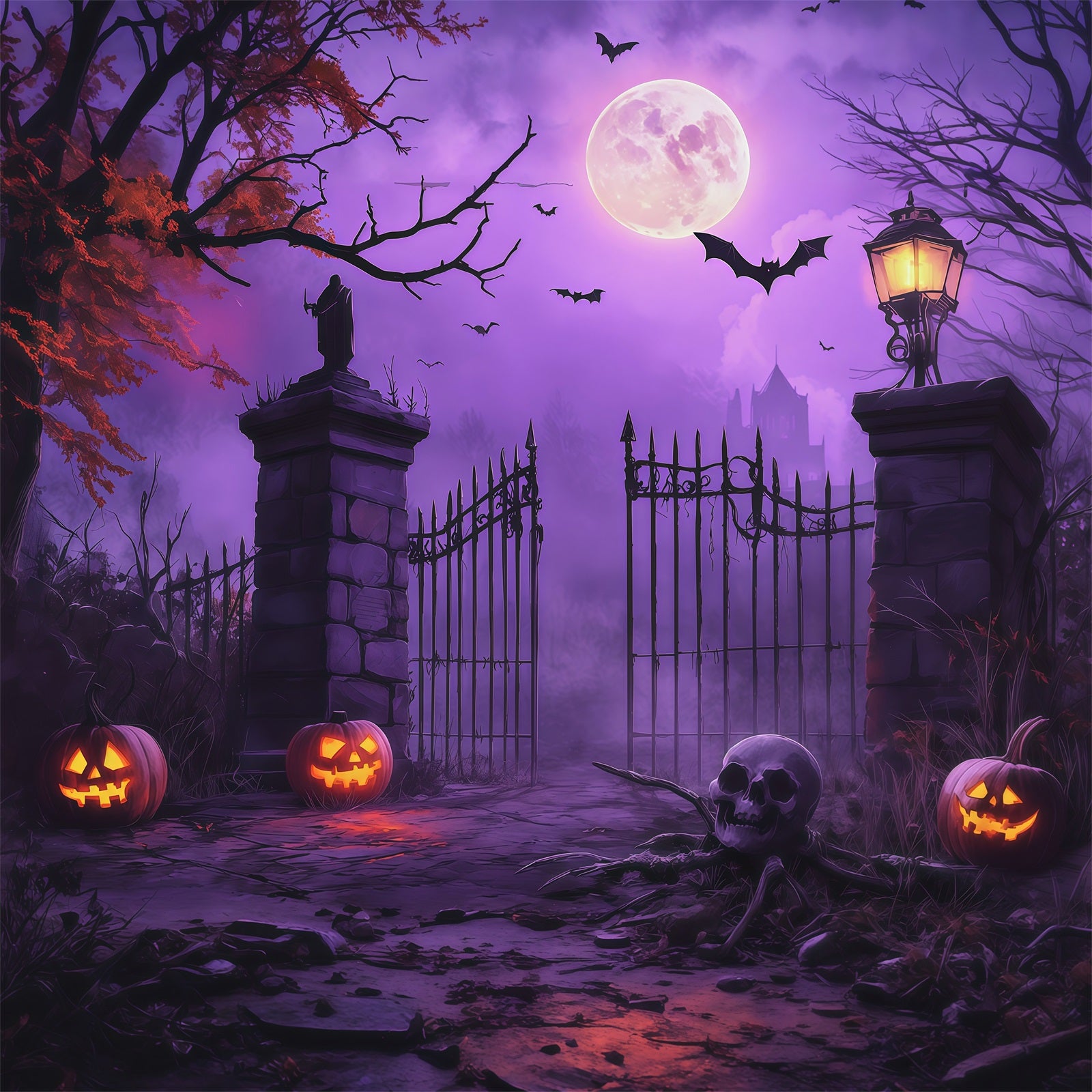 Halloween Backdrop Ideas Diy Purple Graveyard Pumpkin Gate Purple Halloween Backdrop RR67-94