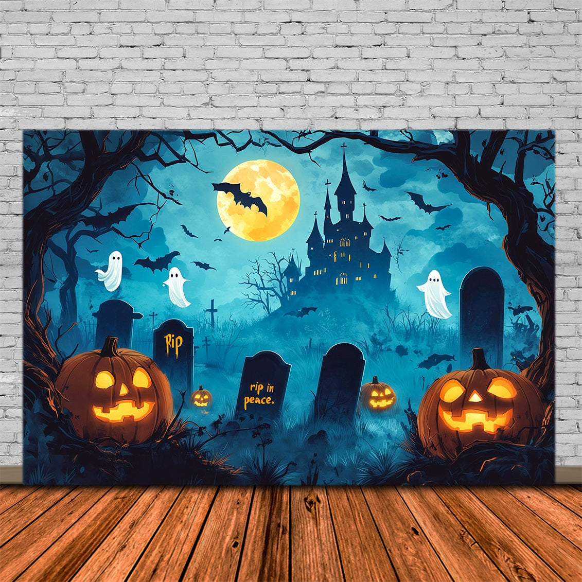 Scary Halloween Photo Backdrops Cartoon Castle Ghost Graveyard Happy Halloween Backdrop RR67-97