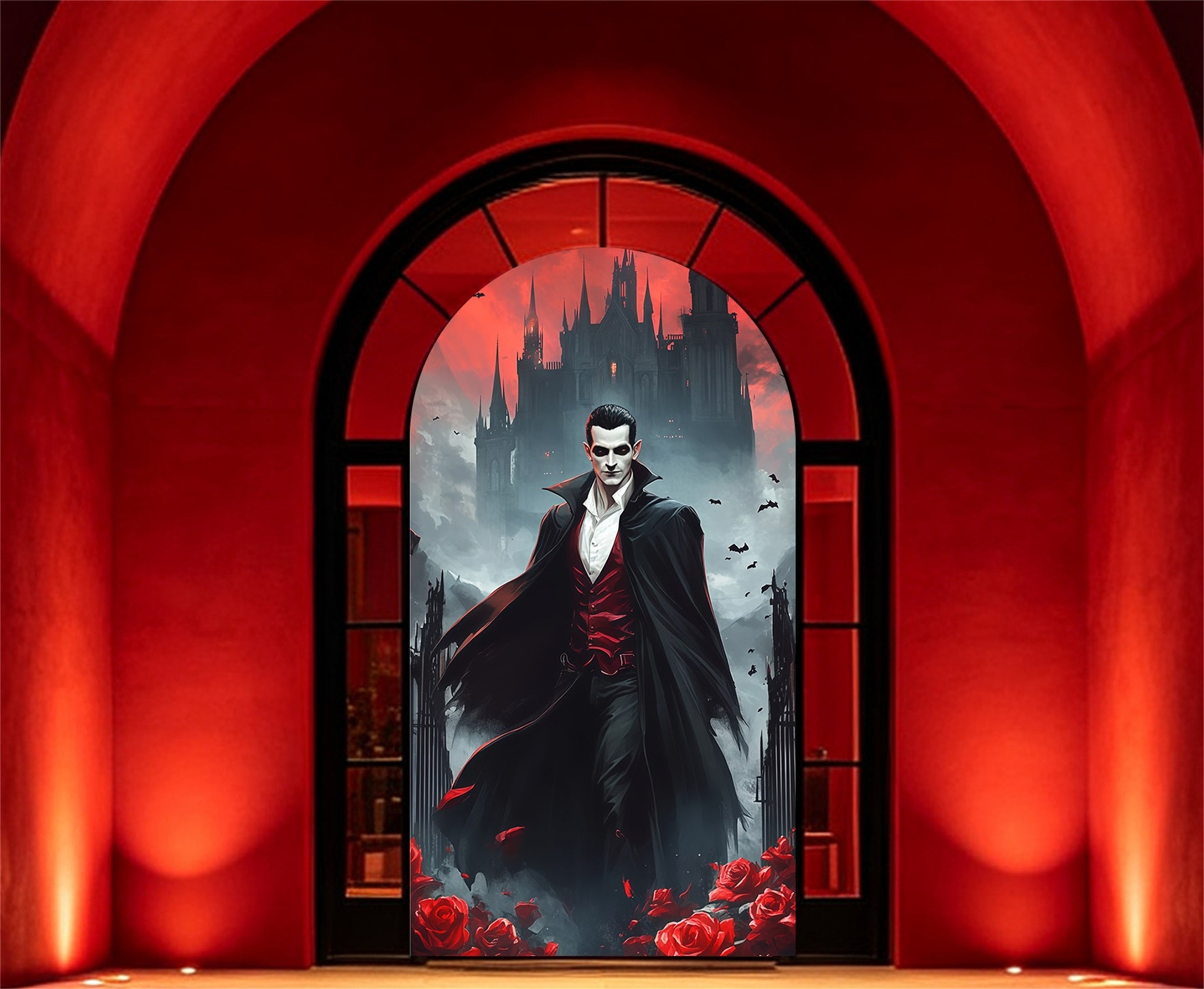 Vampire Castle Door Crimson Moon Vampire Halloween Front Door Banner RR68-1