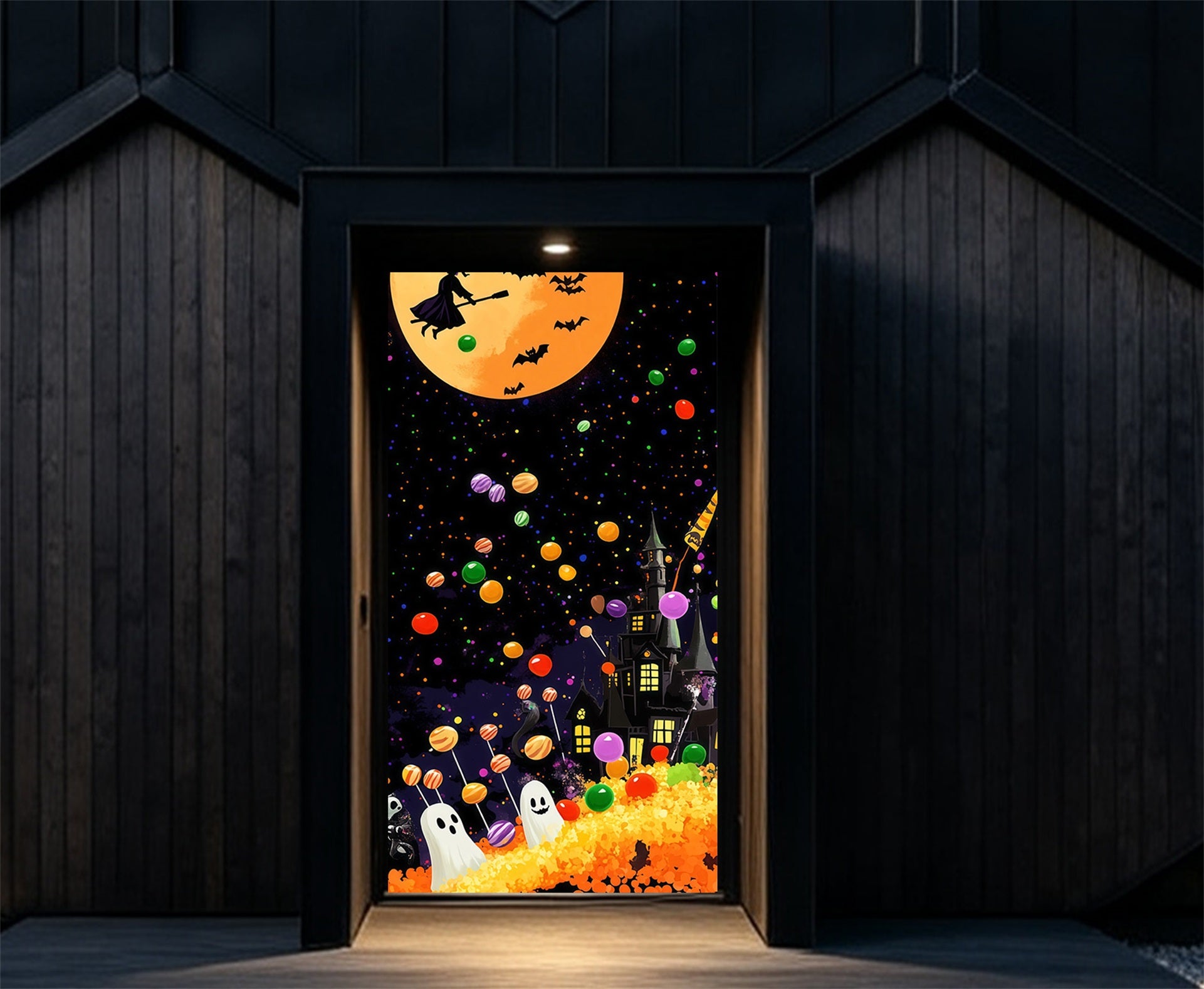 Candy Halloween Door Moonlit Witch Ghost Carnival Large Halloween Door Banner RR68-16