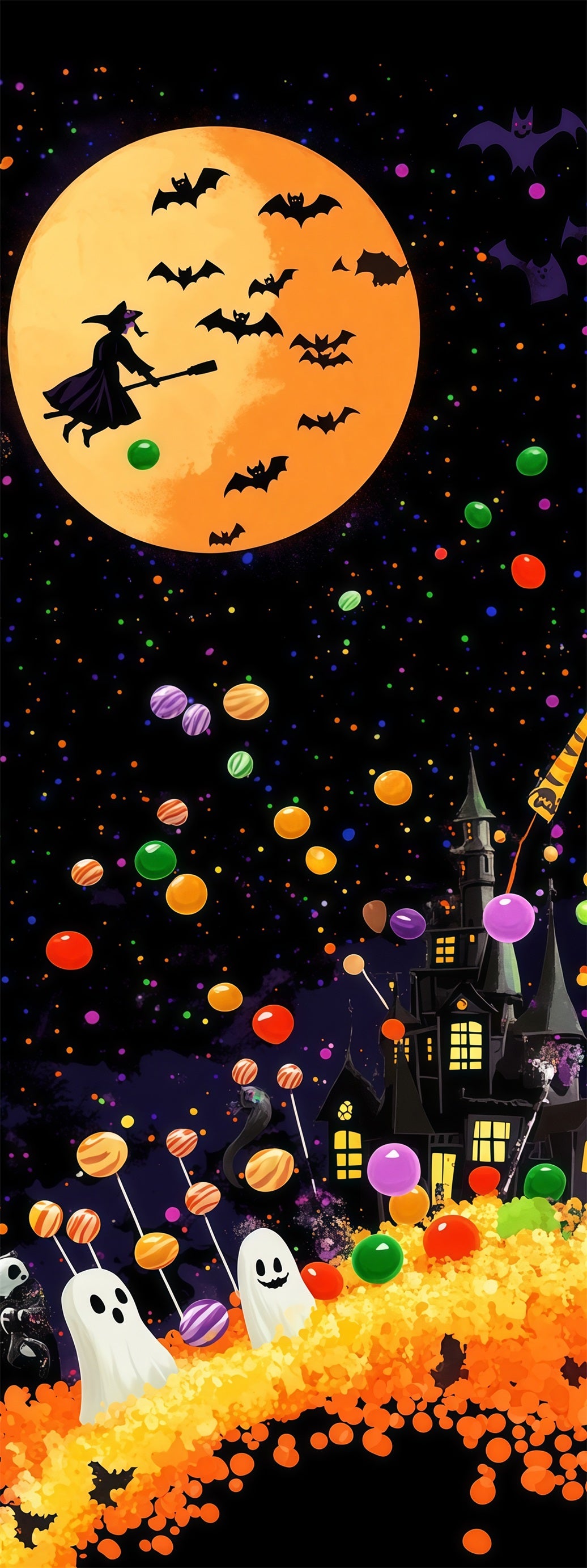 Candy Halloween Door Moonlit Witch Ghost Carnival Large Halloween Door Banner RR68-16