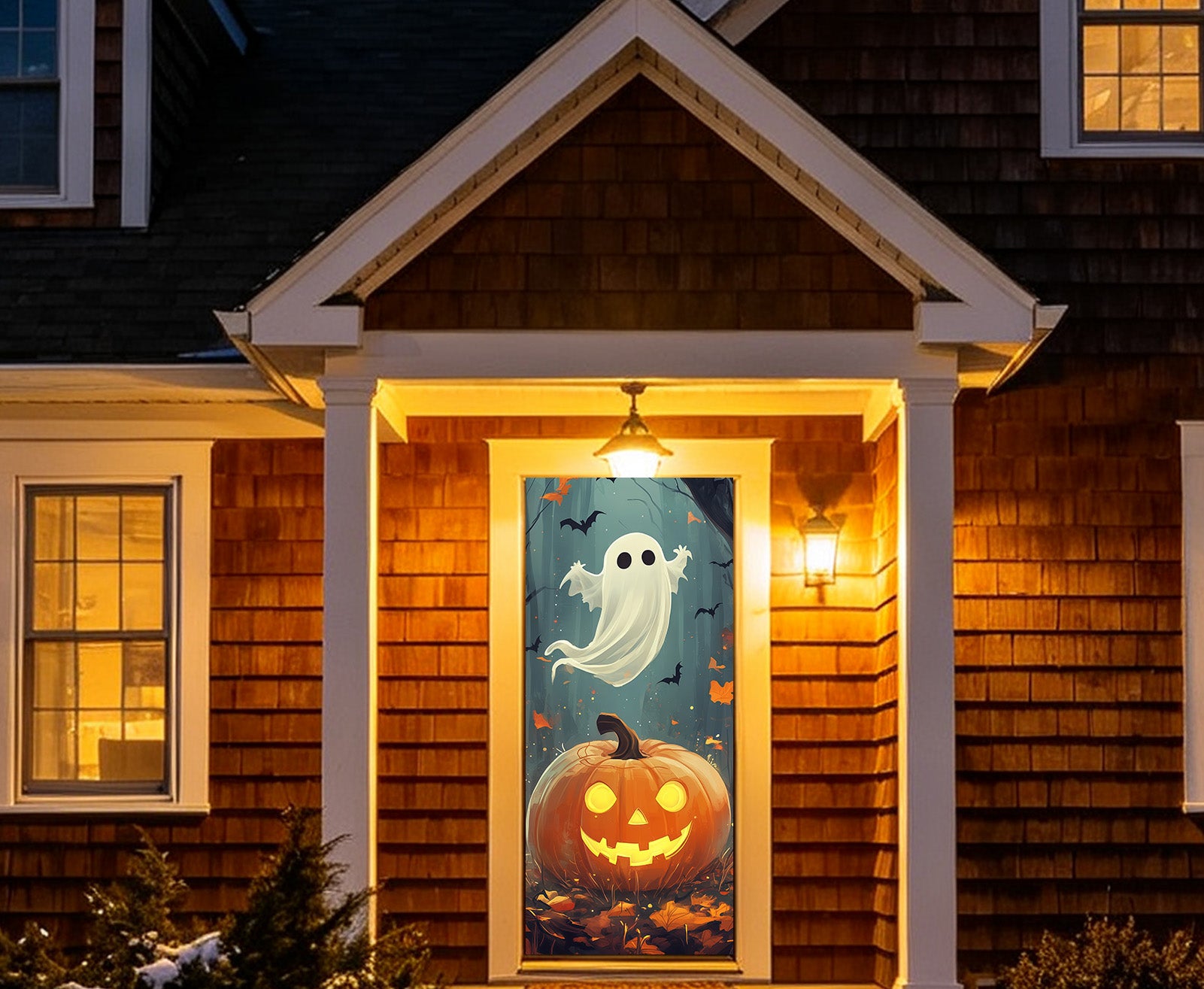 Cute Ghost Door Floating Ghost Pumpkin Forest Reusable Halloween Door Cover RR68-17