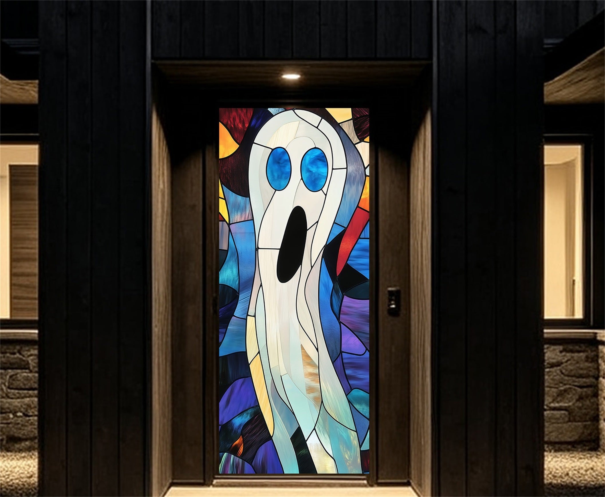 Stained Glass Ghost Door Gothic Screaming Ghost Halloween House Door Decoration RR68-19