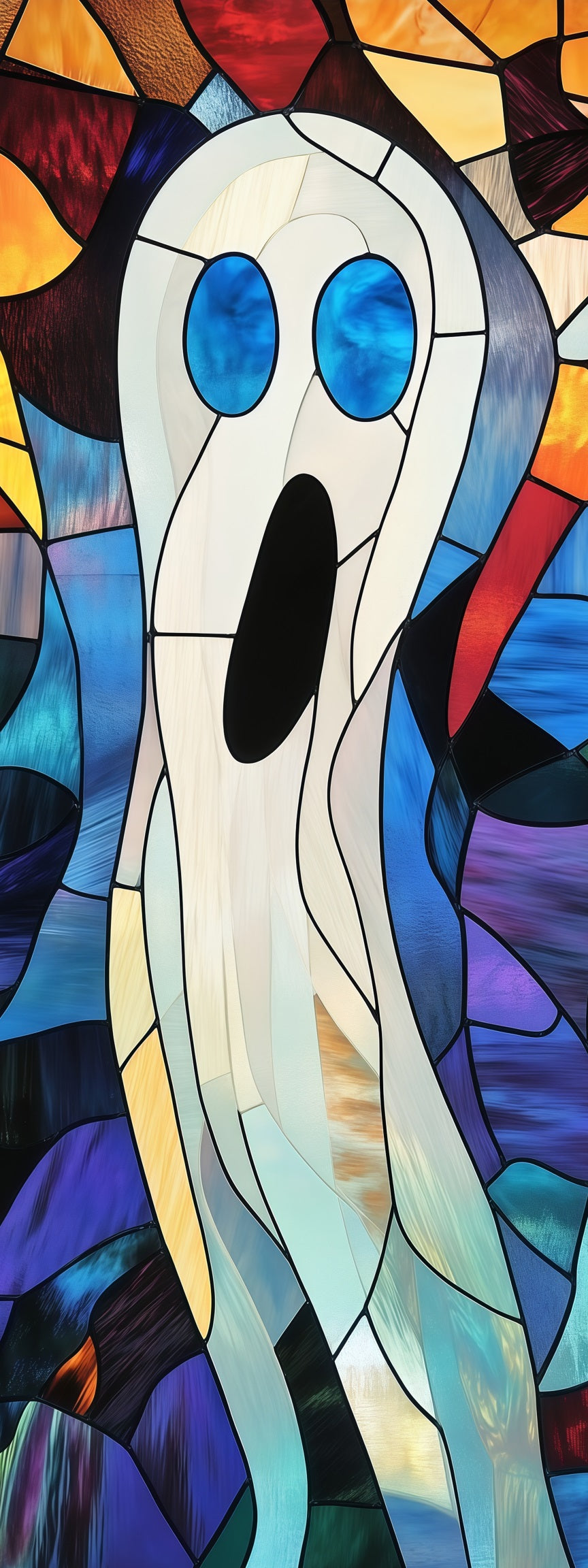 Stained Glass Ghost Door Gothic Screaming Ghost Halloween House Door Decoration RR68-19