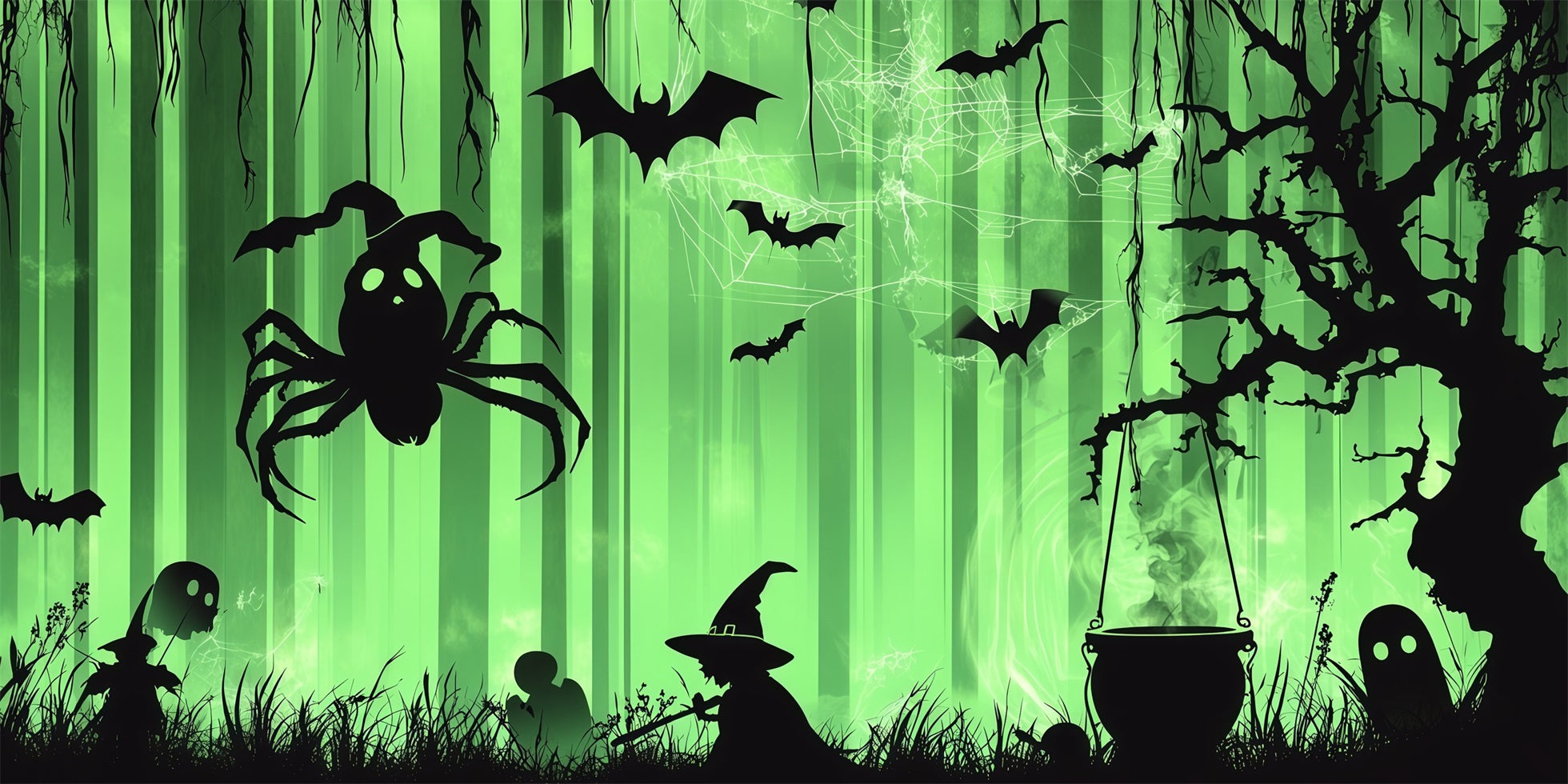 Witch Halloween Garage Door Cover Bat Spider Green Forest Two Car Garage Door Halloween Cover RR68-23-2 car