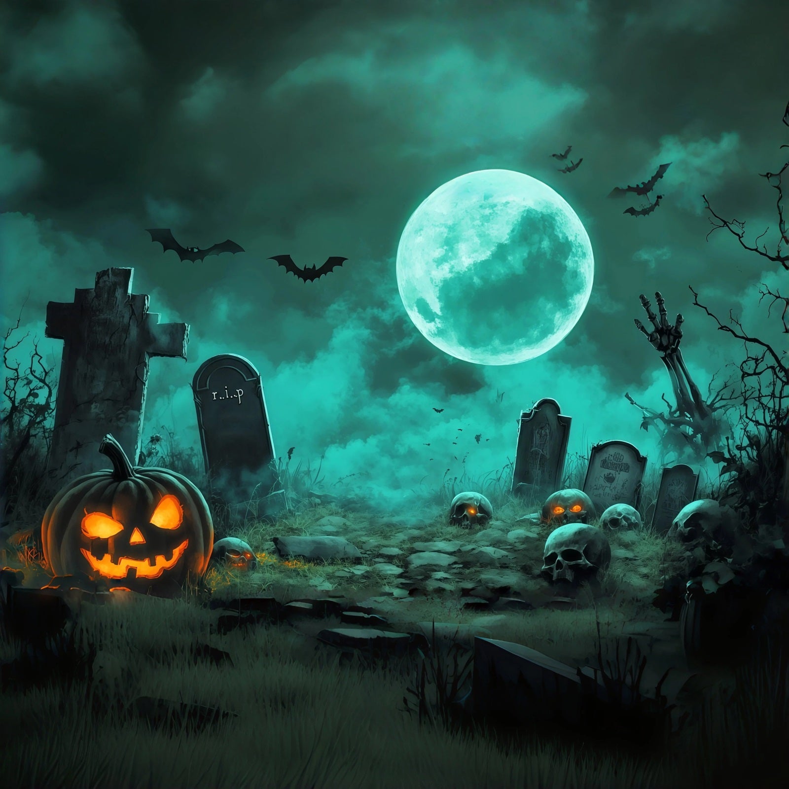 Graveyard Halloween Garage Door Cover Moonlit Pumpkin Skull Oversized Halloween Garage Door Decor RR68-25-1 car