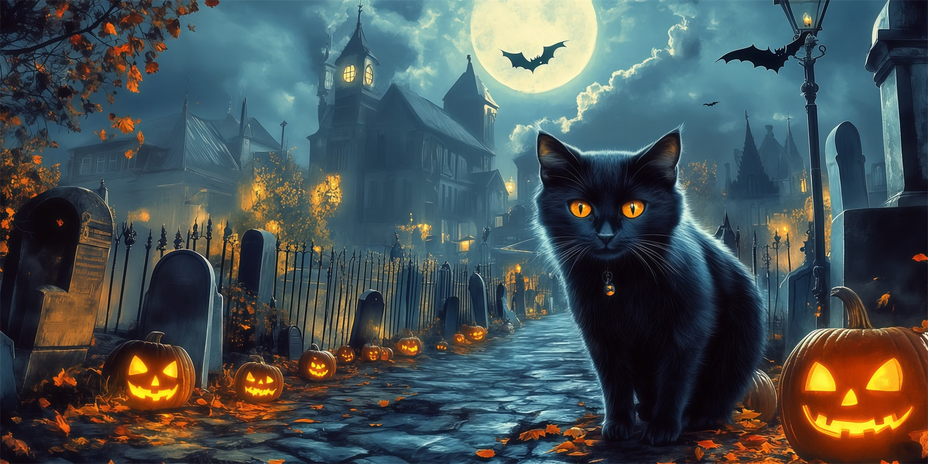 Black Cat Halloween Garage Door Cover Pumpkin Hunted House Outdoor Halloween Garage Door Cover RR68-26-2 car