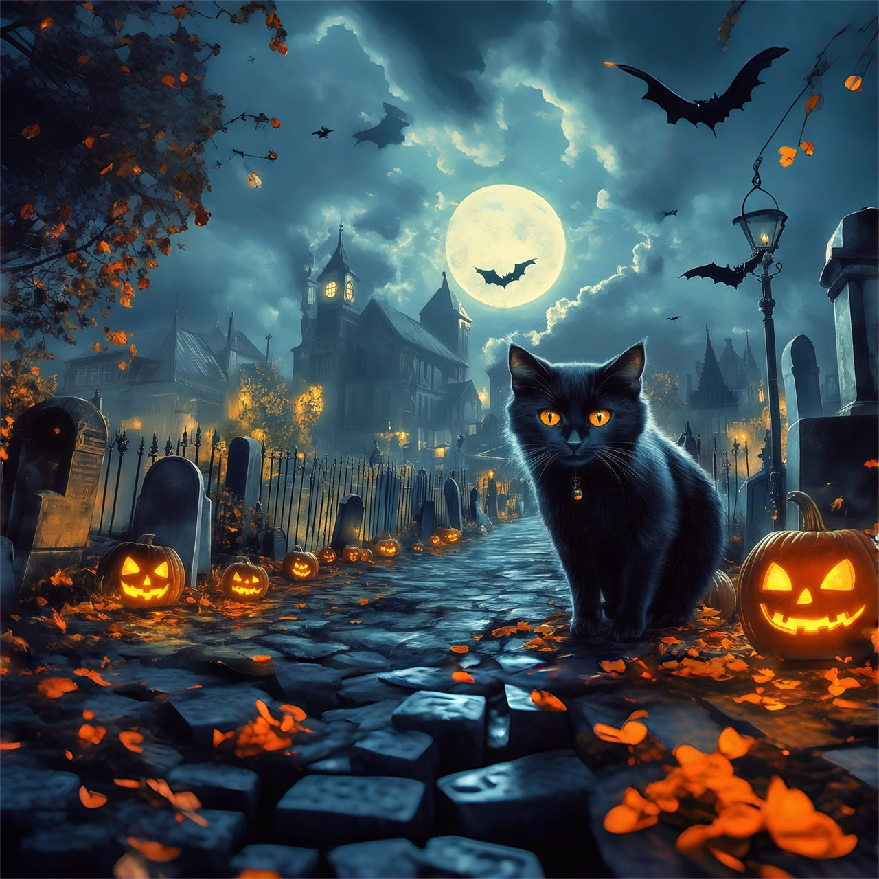 Black Cat Halloween Garage Door Cover Pumpkin Hunted House Outdoor Halloween Garage Door Cover RR68-26-1 car