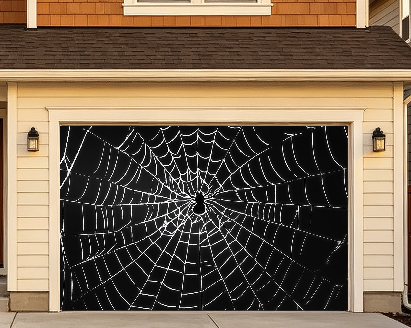 Spider Web Garage Door Cover Giant Spider Web Silhouette Halloween Garage Decorations RR68-27-2 car