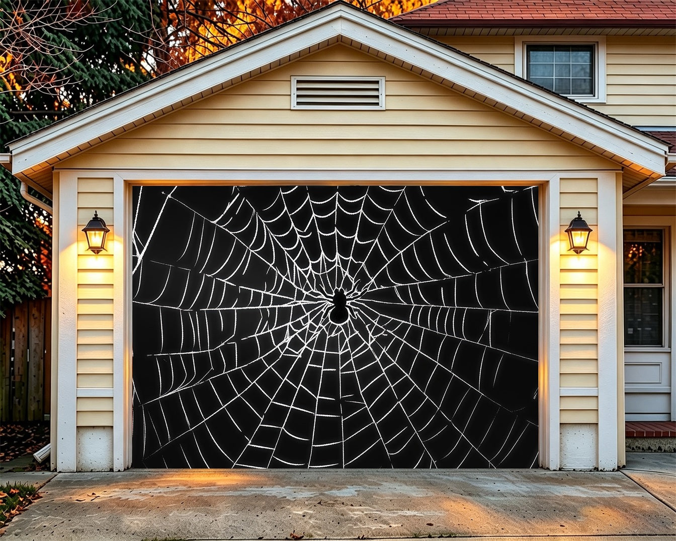 Spider Web Garage Door Cover Giant Spider Web Silhouette Halloween Garage Decorations RR68-27-1 car