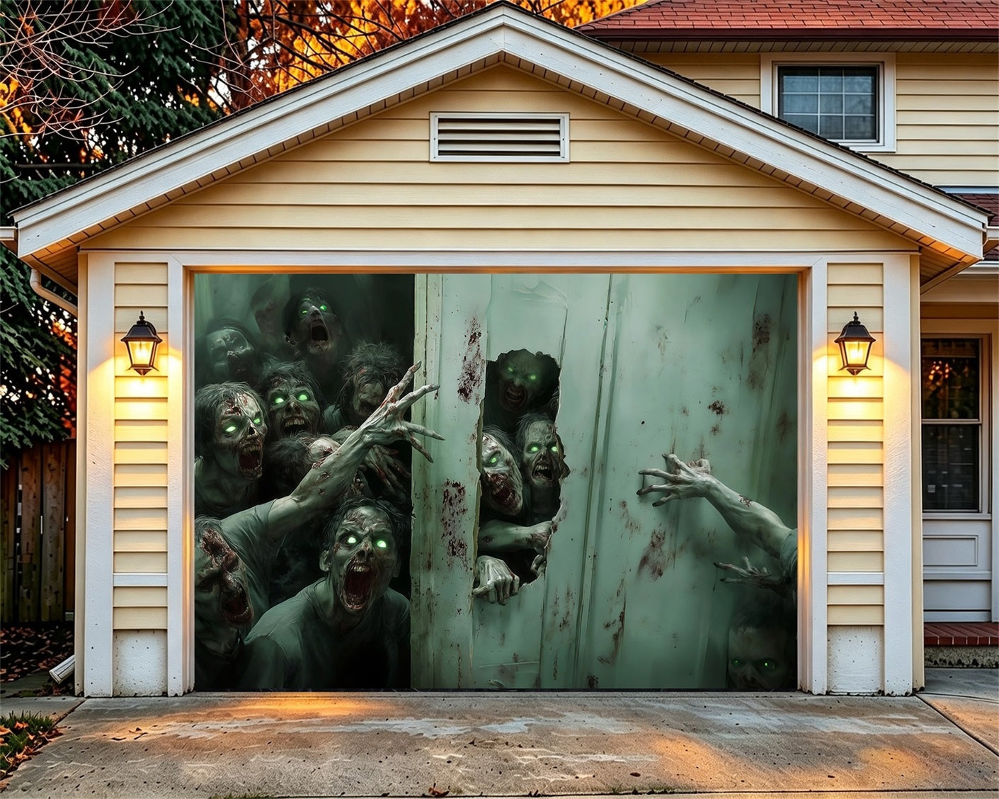 Zombie Halloween Garage Door Decor Glowing Eyed Zombie Horde Halloween House Garage Decorations RR68-29-1 car