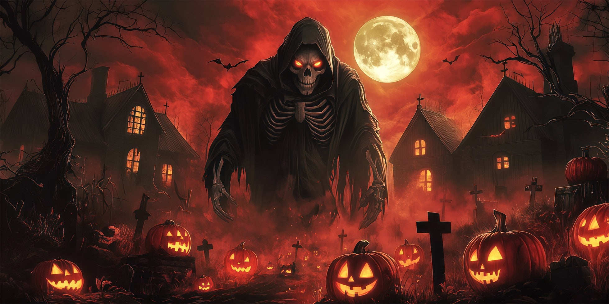 Vampire Halloween Garage Door Cover Moonlit Grim Reaper Pumpkins Halloween Yard Garage Door Decor RR68-30-2 car