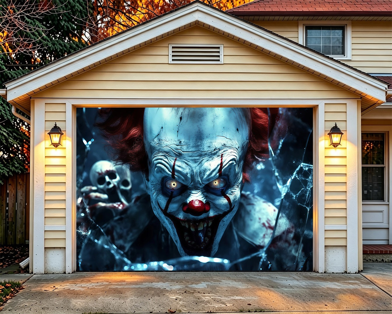 Clown Halloween Garage Door Cover Sinister Broken Glass Halloween Porch Garage Door Decor RR68-32-1 car