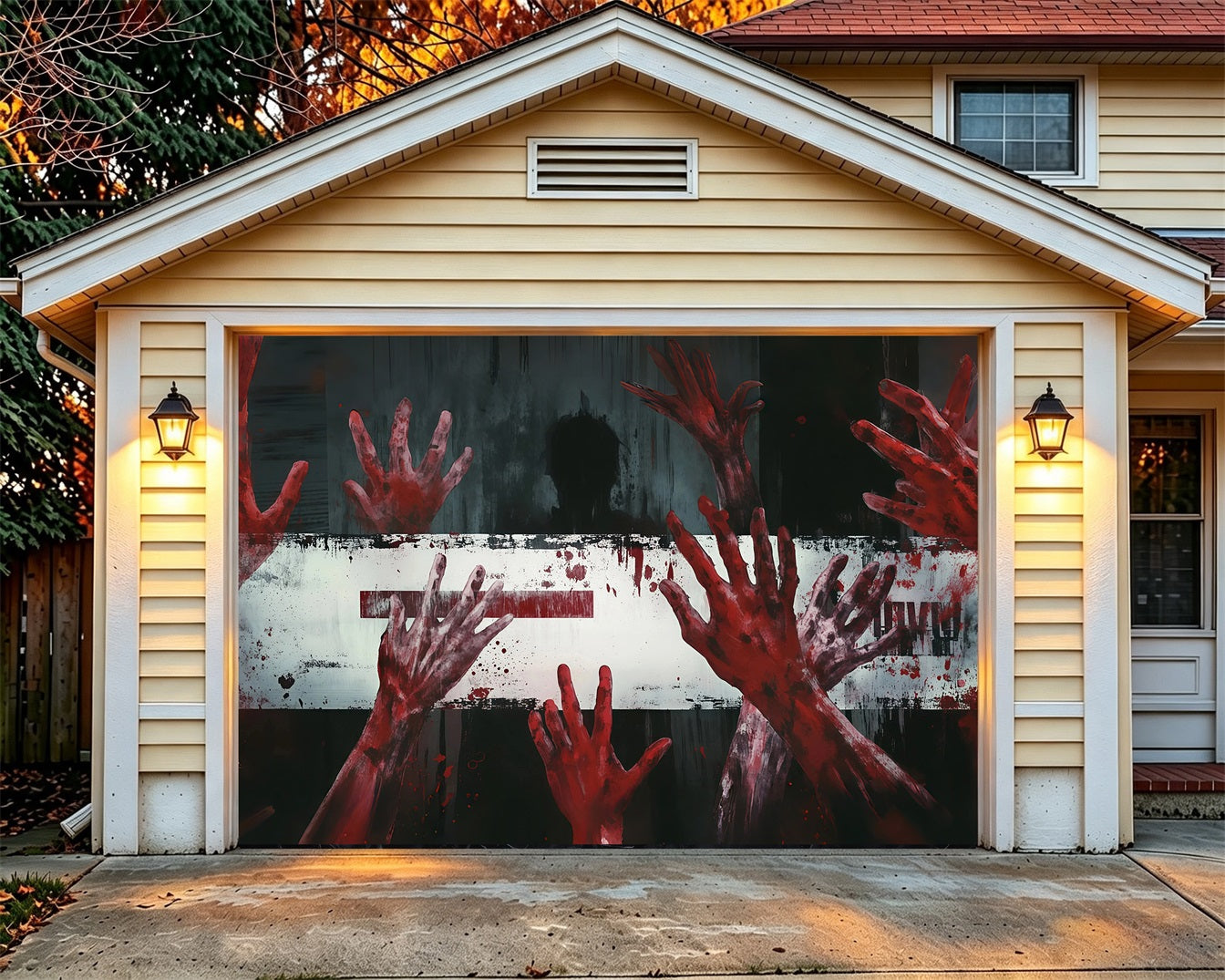 Scary Halloween Garage Door Cover Bloody Hands Shadow Figure Halloween Haunted House Garage Decor RR68-35-1 car