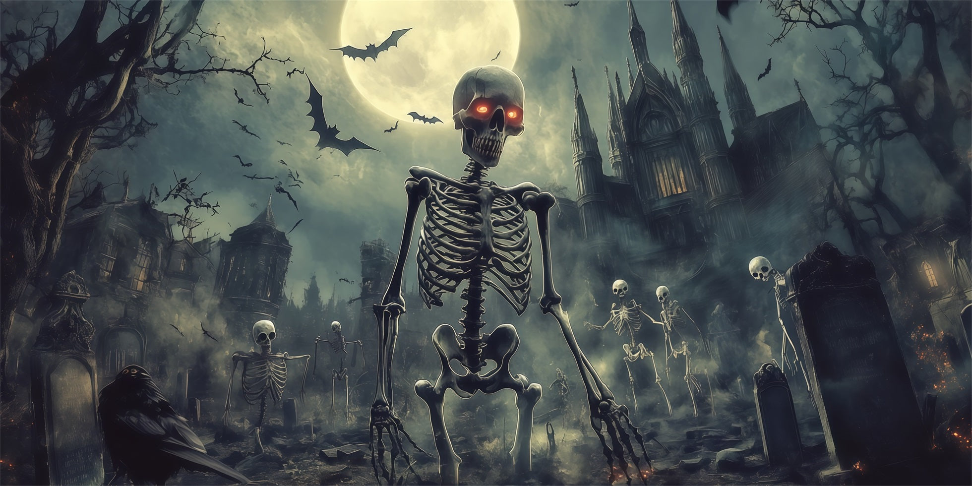 Spooky Halloween Garage Door Cover Moonlit Skeleton Gothic Graveyard Trick or Treat Garage Door Cover RR68-36-2 car
