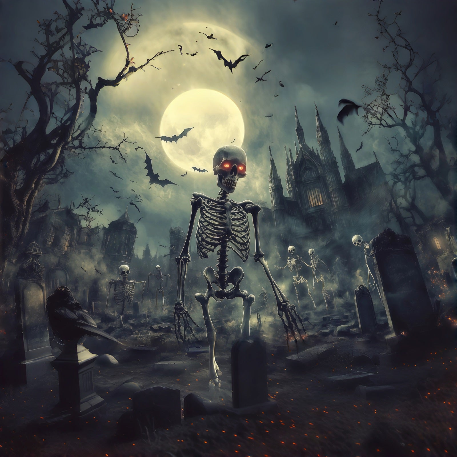 Spooky Halloween Garage Door Cover Moonlit Skeleton Gothic Graveyard Trick or Treat Garage Door Cover RR68-36-1 car