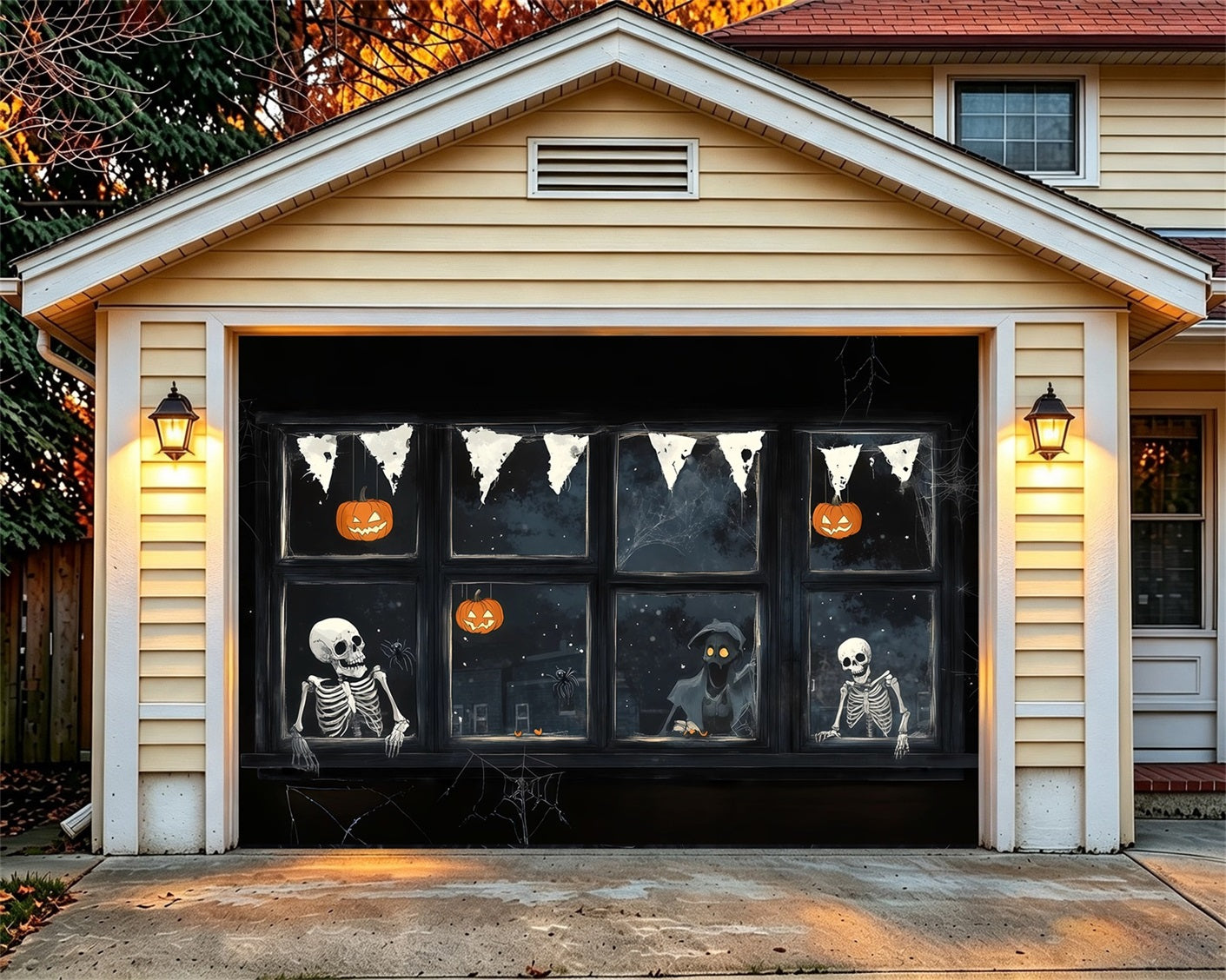 Creepy Halloween Garage Door Decor Skeleton Ghost Pumpkin Window Halloween Porch Garage Door Decor RR68-37-1 car
