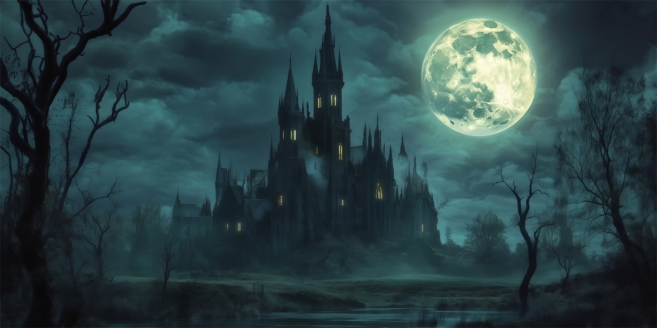 Gothic Halloween Garage Door Cover Moonlit Haunted Castle Halloween Yard Garage Door Decor RR68-39-2 car